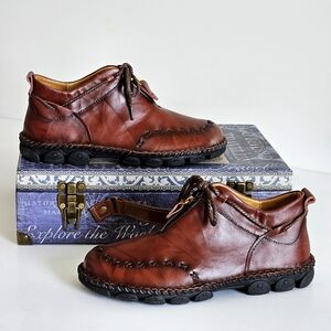 Men Hand Stitching Leather Non Slip Soft Sole Casual Boots Brown Cordovan Sz 45